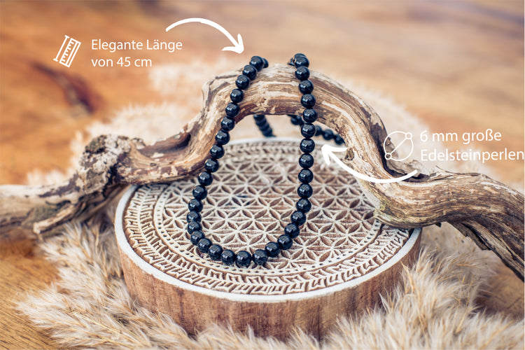 Tormalina nera (Schörl), collana di sfere | Ø 6 mm con chiusura | 45 cm