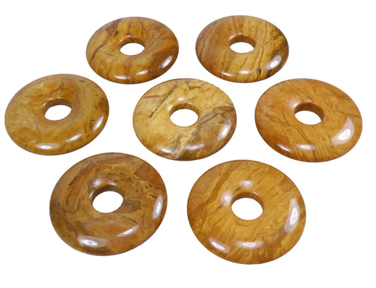 Jaspis, gelb Donut | 30 mm Anhänger + Baumwollband