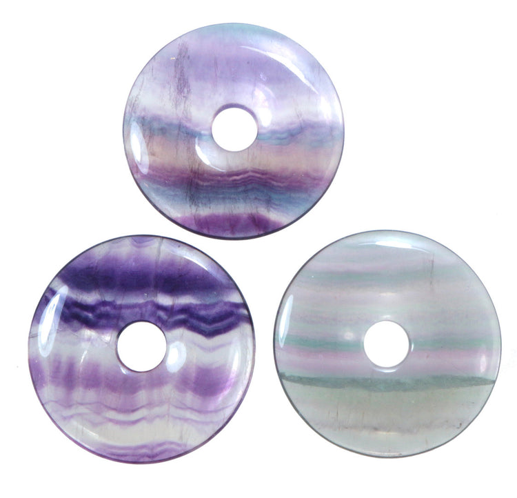 Fluorit, bunt Donut | 40 mm Anhänger + Baumwollband