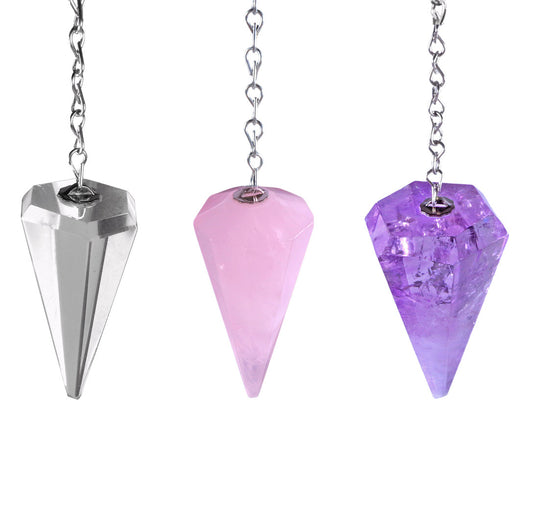 3er Set Pendel, facettiert | Amethyst + Bergkristall + Rosenquarz