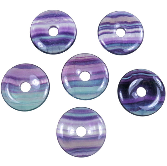 Fluorit, bunt Donut | 40 mm Anhänger + Baumwollband